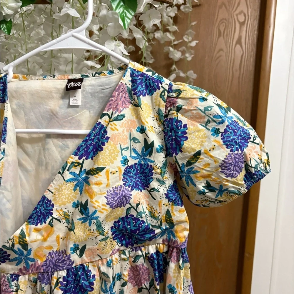 Tea Collection Multicolor Floral Puff Sleeve Dress 🫖 100% Cotton